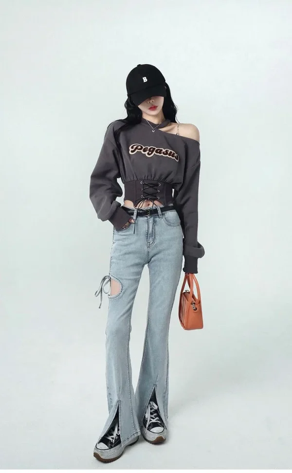 Harajuku Cropped Women Sweatshirt 2023 Autumn Crop Tops Y2k Pullover E-girl Off Shoulder Hoodies Clothes Streetwear Fashion Tees - Image 7