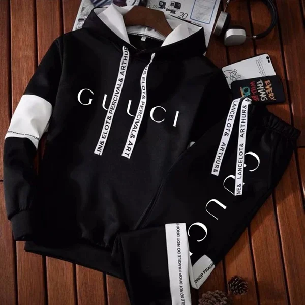 Mens Tracksuit Printing Hooded Sweatshirt Suit or Black White Tops Pants High Quality Simplicity Jogging Casual Clothing S-3XL - Image 4