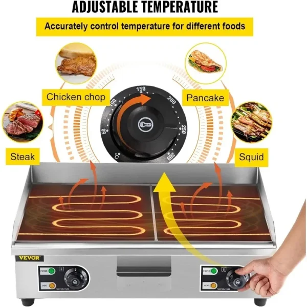 VEVOR 30" Commercial Electric Griddle 3000W Electric Countertop Griddle Non-Stick Restaurant 110V Teppanyaki Flat Top Grill - Image 9