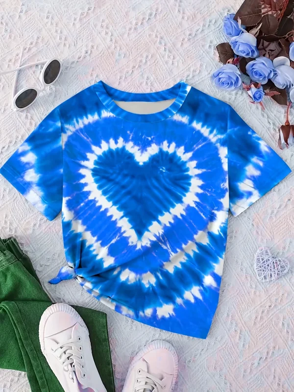 Girl Clothes Child T-Shirt Short Sleeve Heart Print Tie Dye Girl T-Shirt Top Casual Tees Kids Summer Clothes Children's Clothing - Image 16