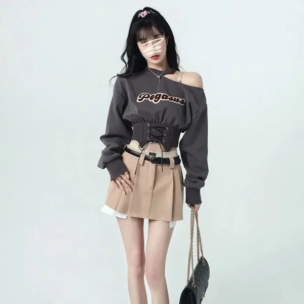 Harajuku Cropped Women Sweatshirt 2023 Autumn Crop Tops Y2k Pullover E-girl Off Shoulder Hoodies Clothes Streetwear Fashion Tees - Image 2
