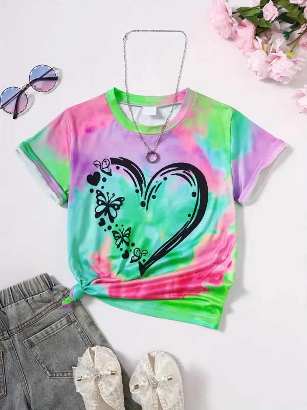 Girl Clothes Child T-Shirt Short Sleeve Heart Print Tie Dye Girl T-Shirt Top Casual Tees Kids Summer Clothes Children's Clothing - Image 8