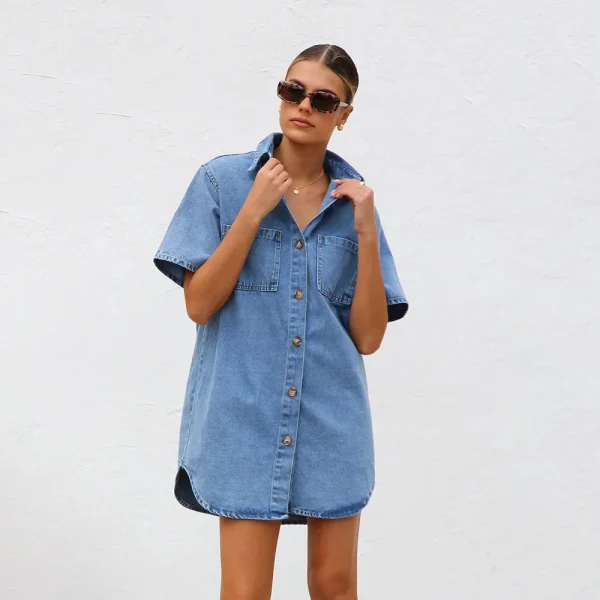 Women's Denim Pocket  Dress - Image 14