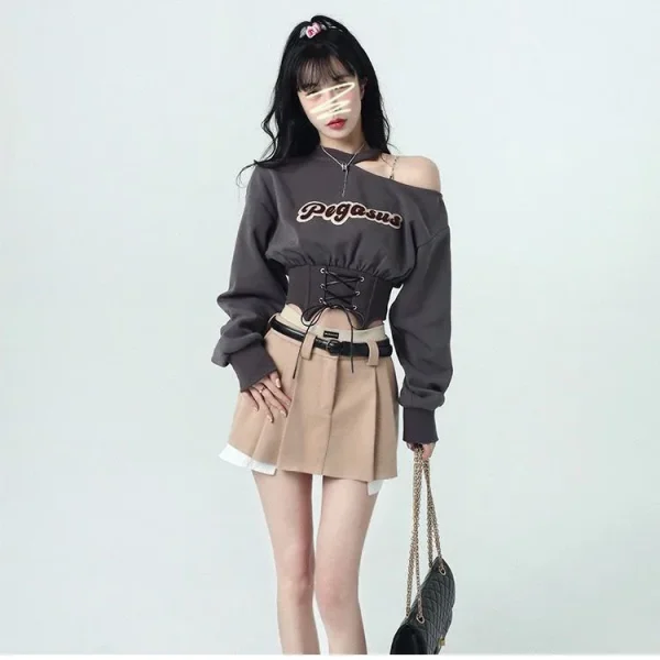 Harajuku Cropped Women Sweatshirt 2023 Autumn Crop Tops Y2k Pullover E-girl Off Shoulder Hoodies Clothes Streetwear Fashion Tees - Image 14