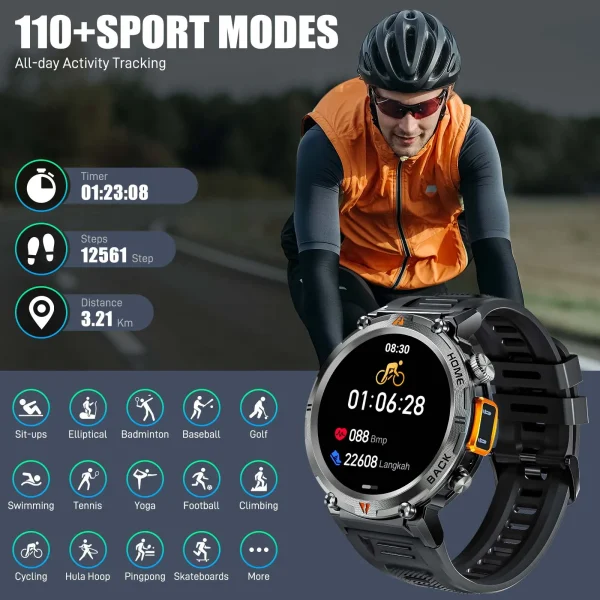 LaNikar KE3 Bluetooth Call Smart Watch Men Full Touch Screen Health Monitor Clock With Flashlight Men SmartWatch For IOS Android - Image 6