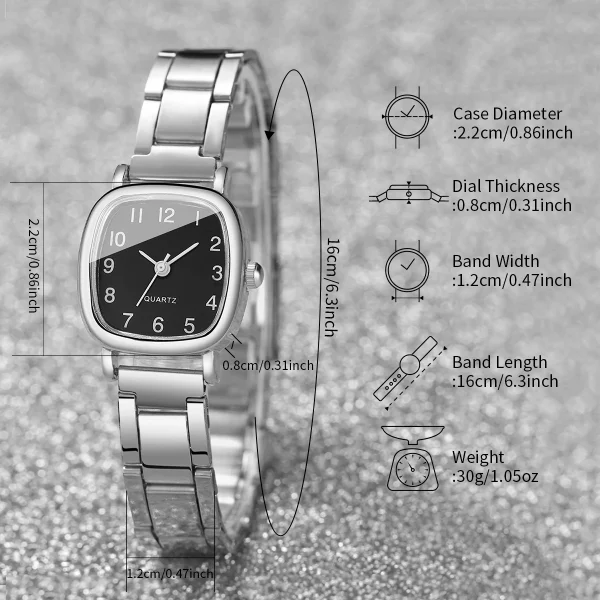 4PCS/Set Fashion Square Women's Quartz Watch Steel Band Watches Heart Bracelets Set（Without Box） - Image 5