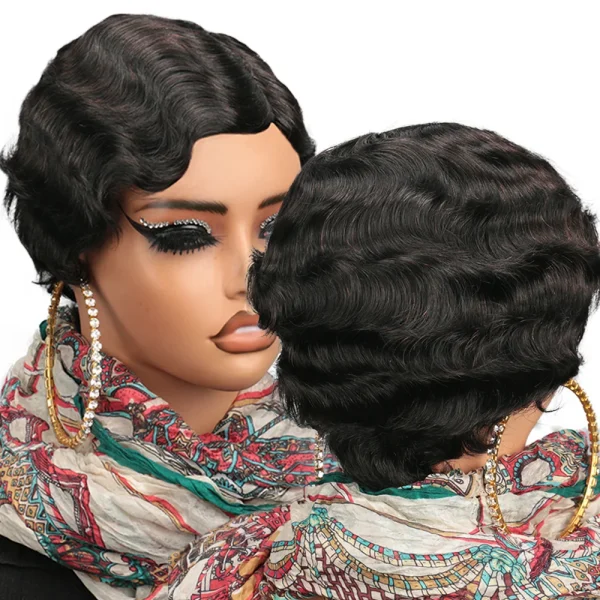 Short Finger Wave Wig Human Hair Wig For Women Brown Short Ocean Wave Wig Pixie Cut Wigs for Woman Natural Color - Image 9