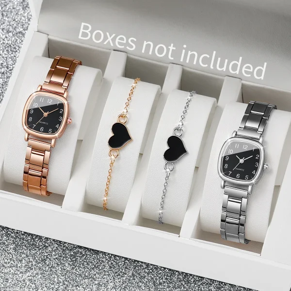 4PCS/Set Fashion Square Women's Quartz Watch Steel Band Watches Heart Bracelets Set（Without Box） - Image 7