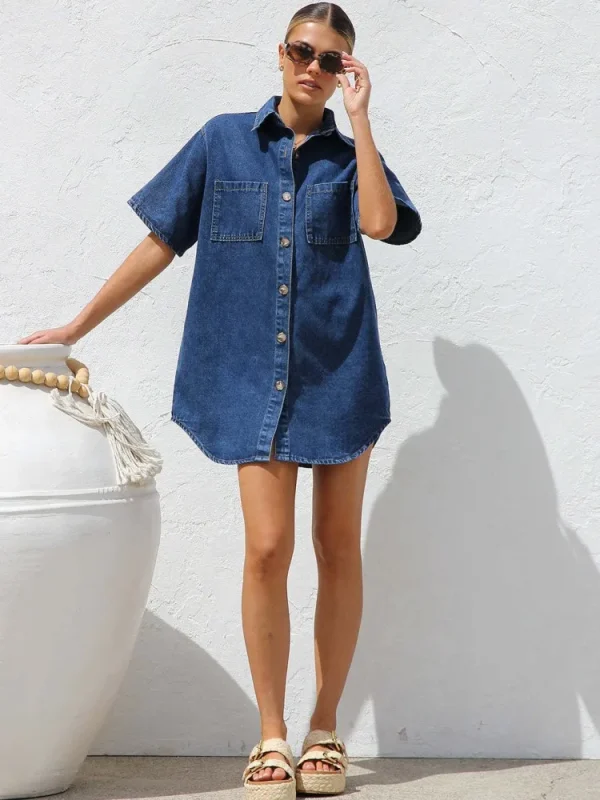 Women's Denim Pocket  Dress - Image 2