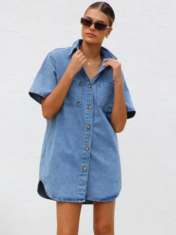 Women's Denim Pocket  Dress - Image 3