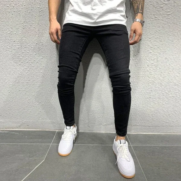 Grey Pure Color Jeans Men Elastic Waist Skinny Jeans Men 2021 Stretch No Ripped Pants Streetwear Black Mens Denim Trousers - Image 4