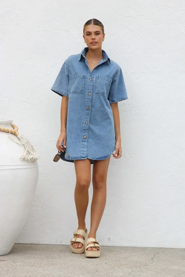 Women's Denim Pocket  Dress - Image 17