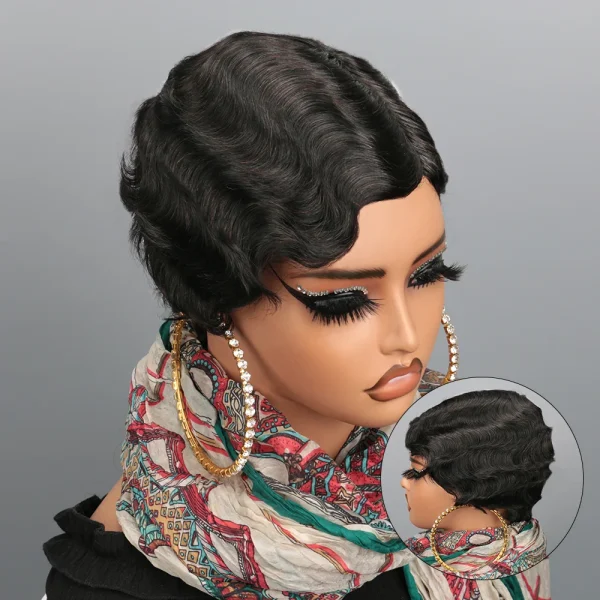 Short Finger Wave Wig Human Hair Wig For Women Brown Short Ocean Wave Wig Pixie Cut Wigs for Woman Natural Color - Image 11