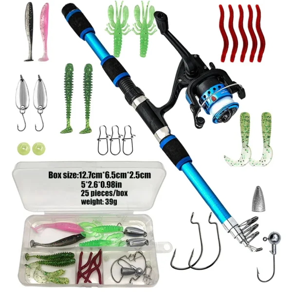 Fishing Rods Telescopic Fishing Rod and Kit Bait caster Combo Complete Set Accessories Reel Lures - Image 3