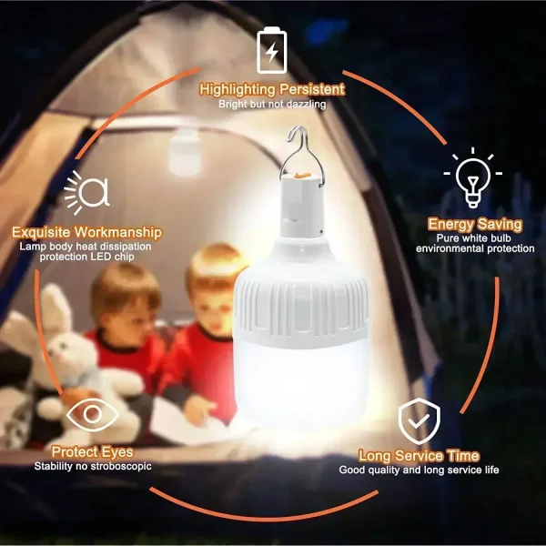 Emergency Light Outdoor Camping Supplies 60W  Edc Outdoor USB Rechargeable LED Light Bulb Lantern Hiking Sports Entertainment - Image 3