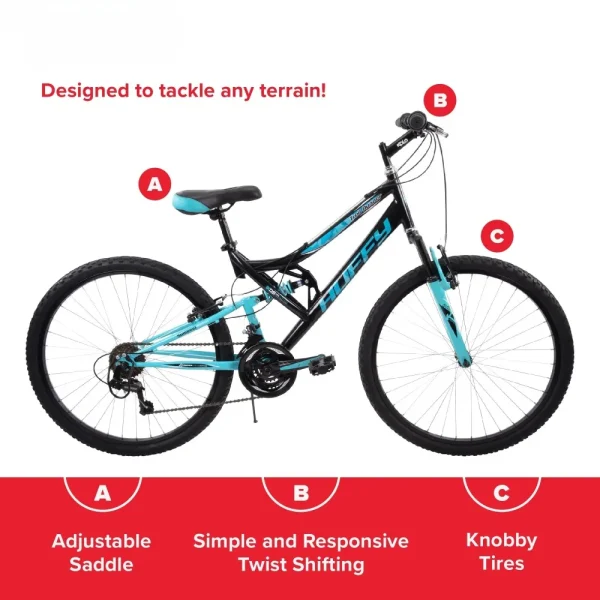 26" Trail Runner Mountain Bike, Fits Riders 5'0"+, Black/Teal, Adult - Image 2