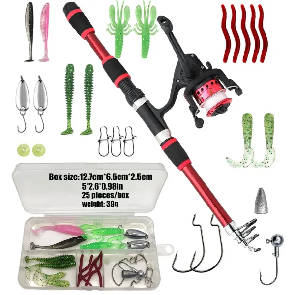 Fishing Rods Telescopic Fishing Rod and Kit Bait caster Combo Complete Set Accessories Reel Lures - Image 4
