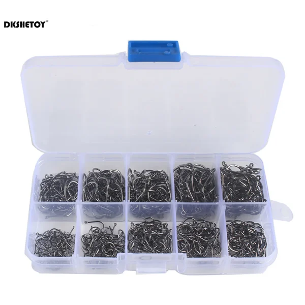 Fish Hooks with barbed fishhook For Bait With Plastic Box Kit For Saltwater Freshwater fishing tools 100-1000pcs