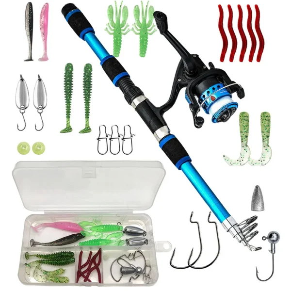 Fishing Rods Telescopic Fishing Rod and Kit Bait caster Combo Complete Set Accessories Reel Lures - Image 2