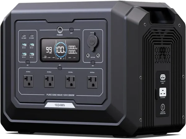 Portable Power Station Mega 1, 2000W Solar Generator, 1024Wh LiFePO4 Battery, 4 AC Outlets & Expandable to 5120Wh,