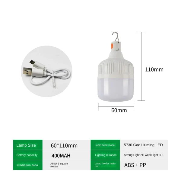 Emergency Light Outdoor Camping Supplies 60W  Edc Outdoor USB Rechargeable LED Light Bulb Lantern Hiking Sports Entertainment - Image 14