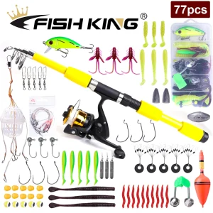 FISH KING1.8/2.1m Telescopic Fishing Rod Reel Combo Full Kit Carbon Fiber Rod Pole Spinning Reel Fishing Bag Case Pesca Gear Set