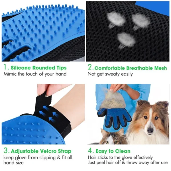 Pet Grooming = Massage Glove Dogs = Cats Rubber Bath Brush Environmental Protection Silicone Glove - Image 5