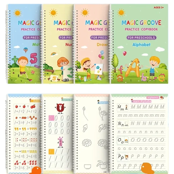 4pcs/set Reusable Children 3D Copybook for Calligraphy Numbers Handwriting Math Learning Book - Image 9