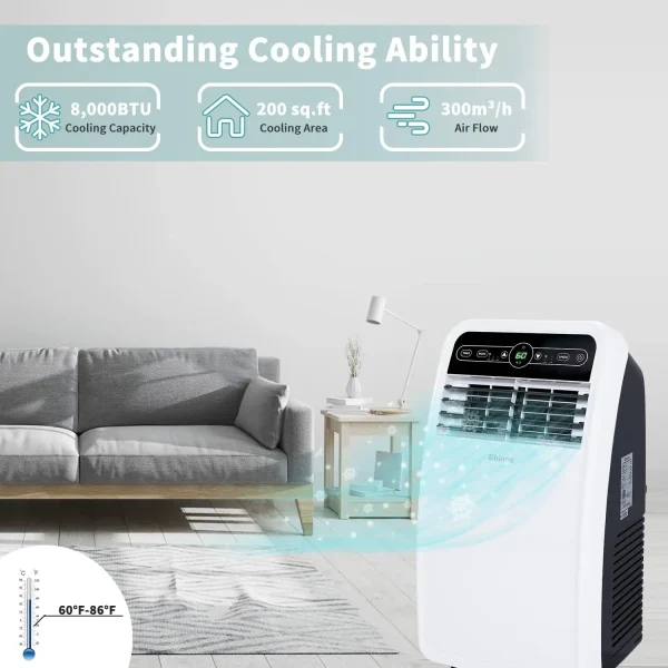 8,000 BTU Portable Air Conditioner, AC Unit with Built-in Cool, Dehumidifier & Fan Modes for Room up to 200 sq.ft - Image 3