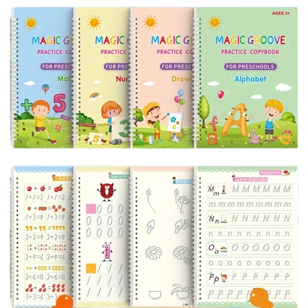 4pcs/set Reusable Children 3D Copybook for Calligraphy Numbers Handwriting Math Learning Book - Image 2