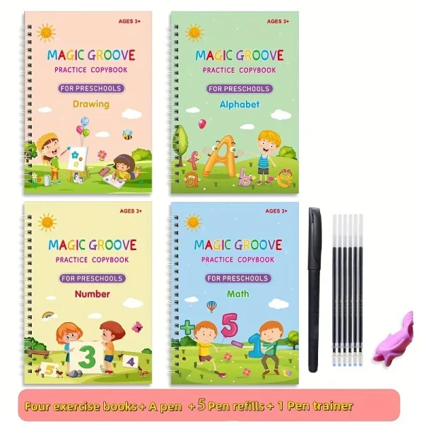 4pcs/set Reusable Children 3D Copybook for Calligraphy Numbers Handwriting Math Learning Book - Image 8