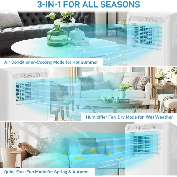10000 Btu Portable Air Conditioner - 24H Timer Cools up to 450 sq.ft - Remote Control Window Exhaust Kit included - Image 3